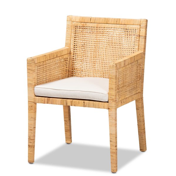 Baxton Studio Karis Modern and Contemporary Natural Finished Wood and Rattan Armchair 185-11869-Zoro